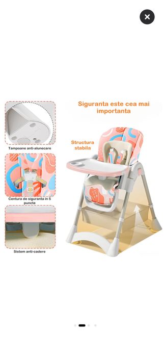 Scaun de masă KinderVibe pliabil, reglabil, 6 luni+ – stare foarte bună