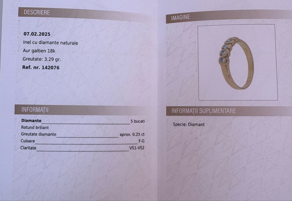 Inel Aur galben 18k cu diamante, pret fix