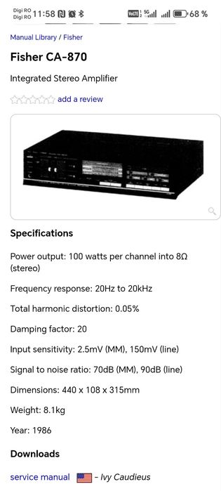 Amplificator Fisher ,mixer