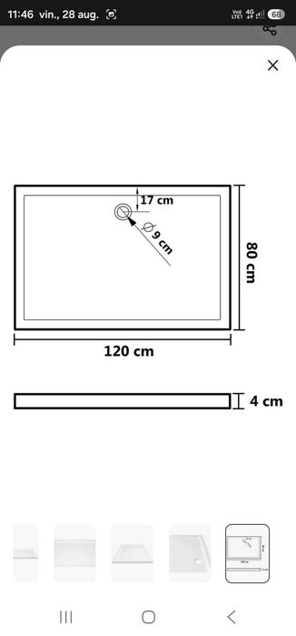 Rectangulară Acrilic Duș 80x120cm Albă