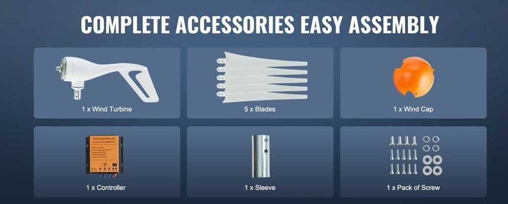 VEVOR Turbină eoliană 800W, 12V, 3 pale, rotor 1.5 m, kit complet