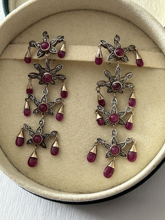 Cercei aur 14k, 17.86 CT rubine si diamante