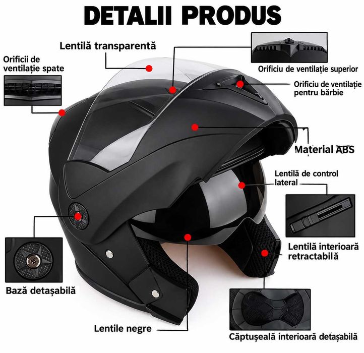 Casca moto / trotineta UChoole rabatabila, Flip-Up, cu vizor dublu, manusi si cagula, marimea L, negru