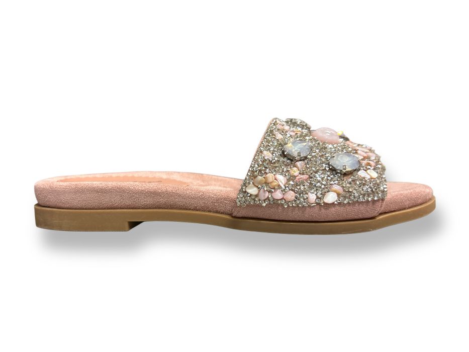 Дамски чехли с камъни в розово