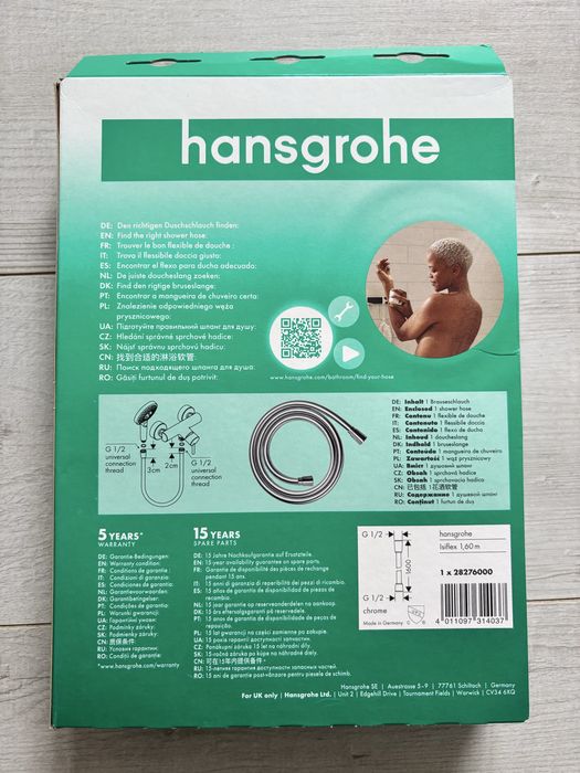 Furtun dus Hansgrohe Isiflex, 1.60 m, crom
