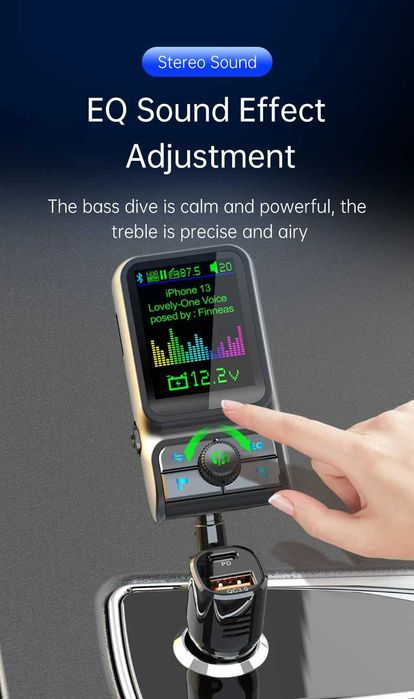 Bluetooth FM трансмитер BC85 Голям Екран , QC 3.0 Бързо зареждане ,Aux