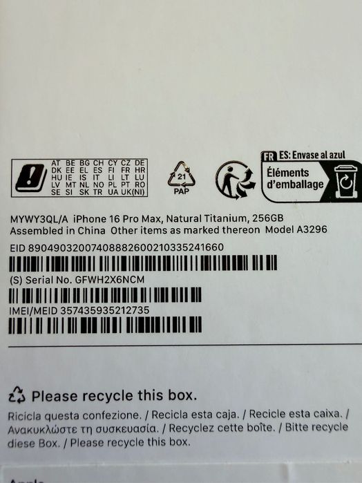 iPhone 16 Pro Max Natural Titanium, 256 GB, Ca nou