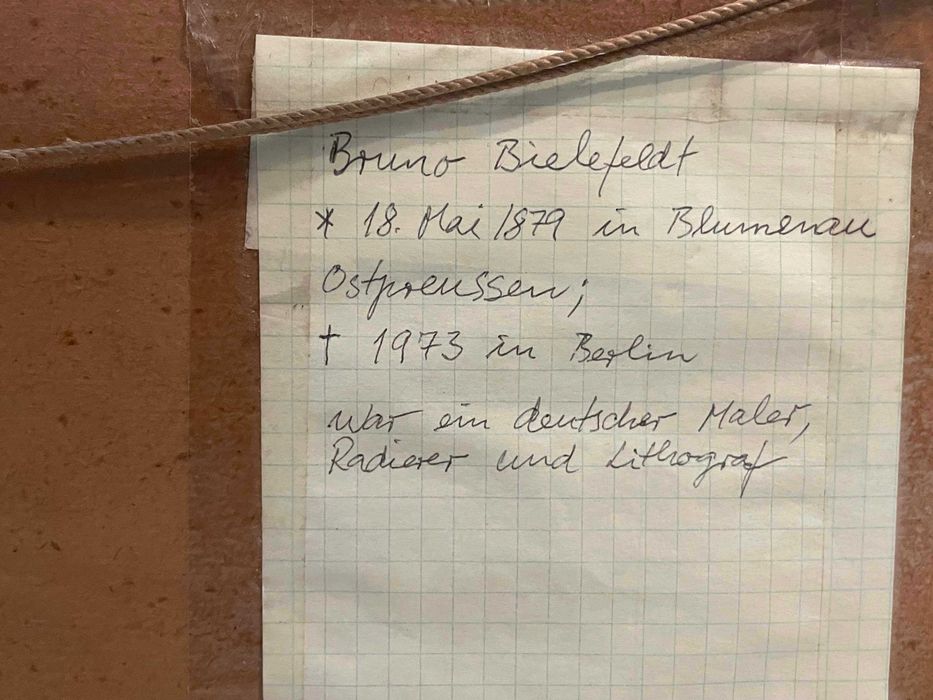 Tablou Bruno Bielefeldt, Scena urbana de iarna, tehnica mixta, semnat