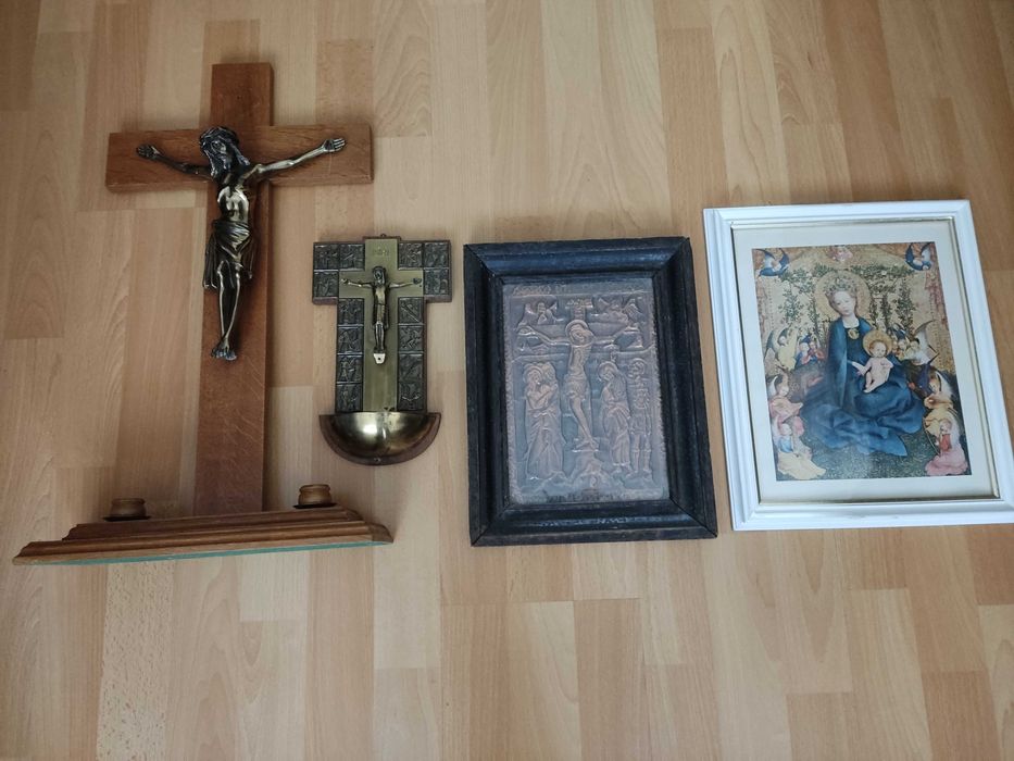 Стара медна икона,голям дървен кръст,иконостас с бронз,икона Мадоната