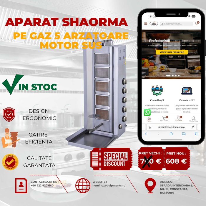 Aparat De Shaorma Inox Cu Motor Sus 3,4,5 Arzatoare IN STOC