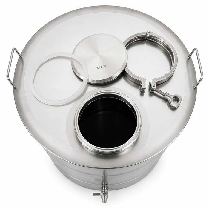 Butoi INOX 150 L cu capac clamp si garnitura, cadou robinet din INOX Materie prima: AISI 304, origine Italia
