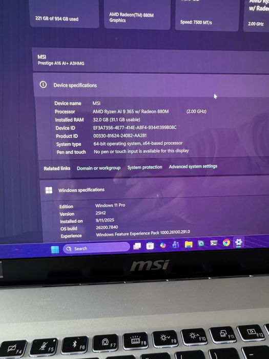 Лаптоп MSI Prestige A16 AI+ Ryzen AI 9 / 32GB / 1TB / Windows 11 Pro