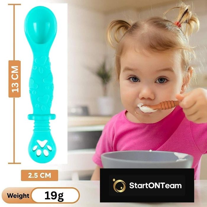 Set 2 Lingurite Bebelusi pentru Hranire Diversificare Turcoaz si Roz