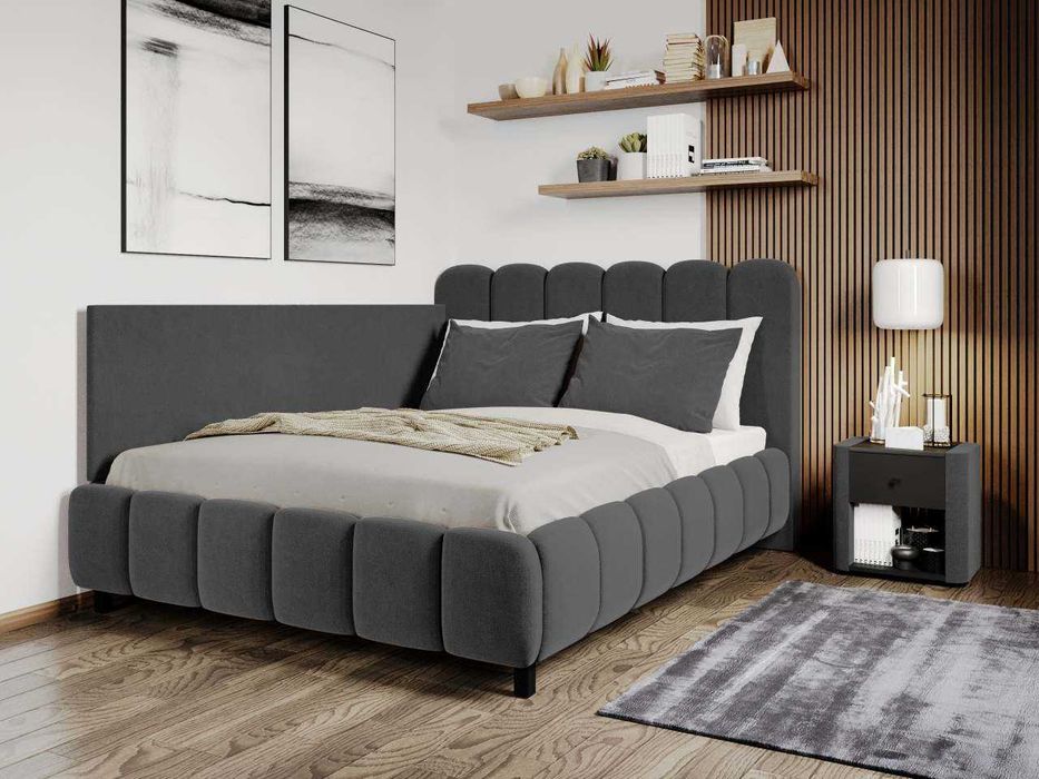 Pat Tapitat colt Bari Gri Inchis Velluto 19 somiera rabatabila si lada