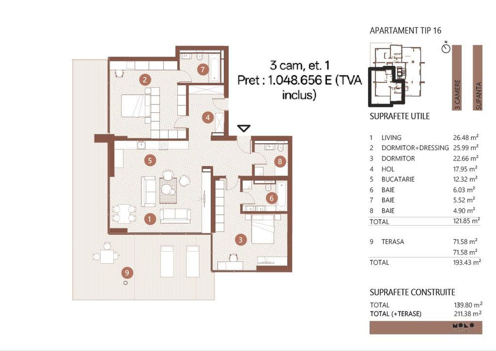 3 camere tip duplex | Terasa 20 mp | Floreasca | Cladire noua 2026