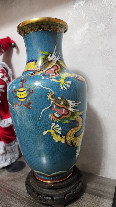 Редкая ваза эмаль китай 40 см высота. 1950 е года