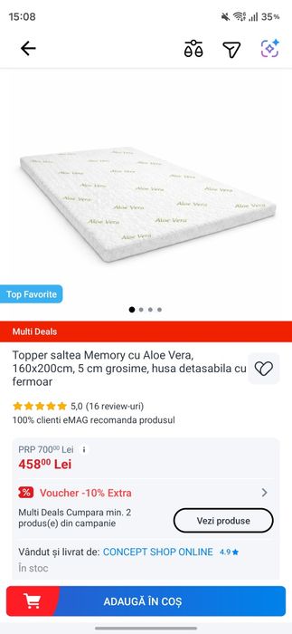 Topper Saltea Memory 160x200cm