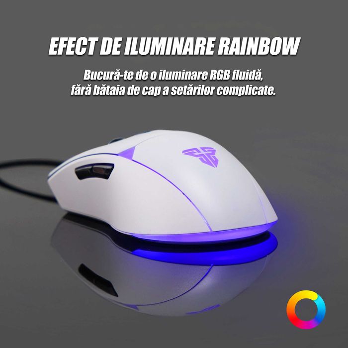 Mouse gaming TEKHERO CRYPTO II VX7V2 alb, RGB, 8000 DPI, 6 butoane programabile, USB, ergonomic lichidare stoc garanție 2 ani