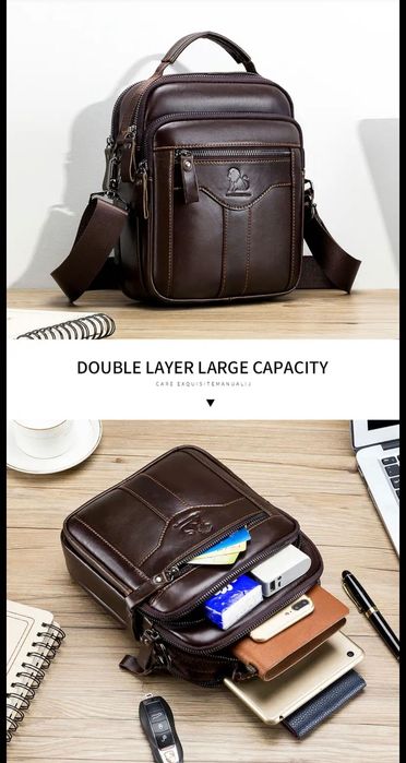 Мъжка бутикова чанта с дръжка /Кафява премиум естест. кожа -7%Промоция