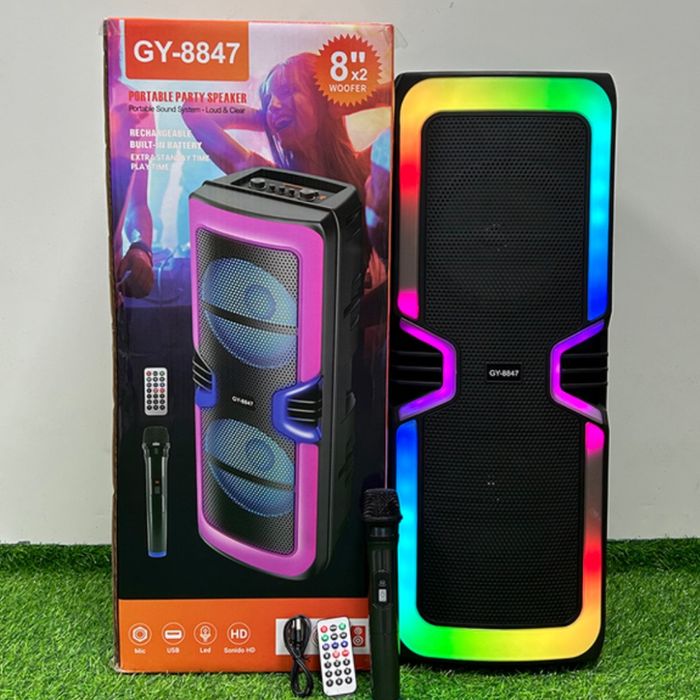Bluetooth Тонколона , Led осветление, 2 х 8 инча ,Микрофон