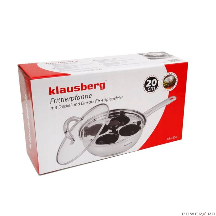 Tigaie inox, cu insertie pentru oua, compartimente pentru 4 oua, capac