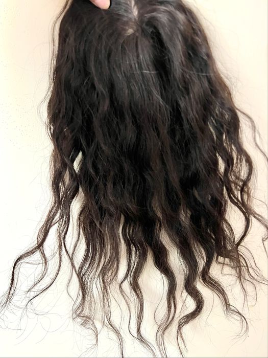 Топер за коса, естествена чуплива тъмно кафява коса