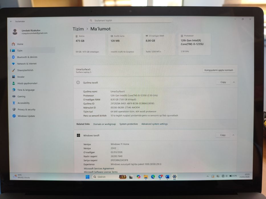 Notebook. Microsoft surface laptop 5
