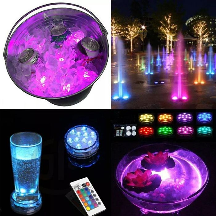 Set 4 lampi LED RGB, cu telecomanda, rezistente la apa, pentru piscina