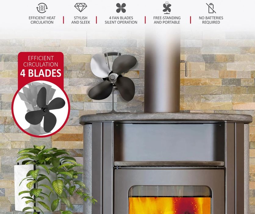 Вентилатор за камина с 4 перки, 70 до 350°C