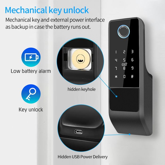 Domofon Smart eshik qulfi — PIN, karta, barmoq izi (o‘rnatish BEPUL)