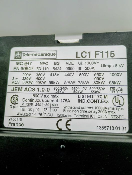 Контактор Telemecanique LC1F115 110V – 115A – 3 бр.