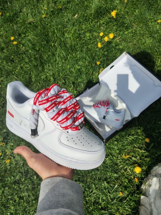 Nike Air Force 1 Low x Supreme White - Mărimea 41 - Custom Rope Laces