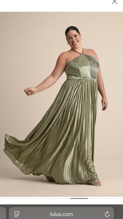 Новое вечернее платье Lulus — атлас, оливковый цвет, размер XL