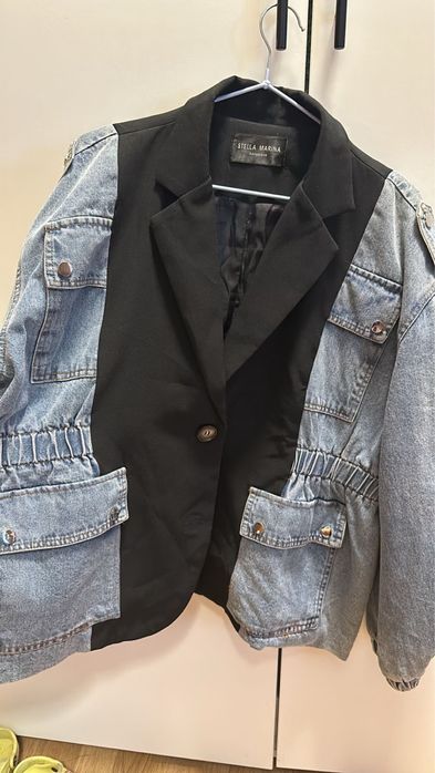 Пиджак жен комби с джинсой