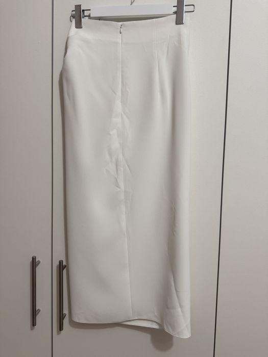 Compleu / set / costum alb fusta midi cu slit camasa scurta Zara S