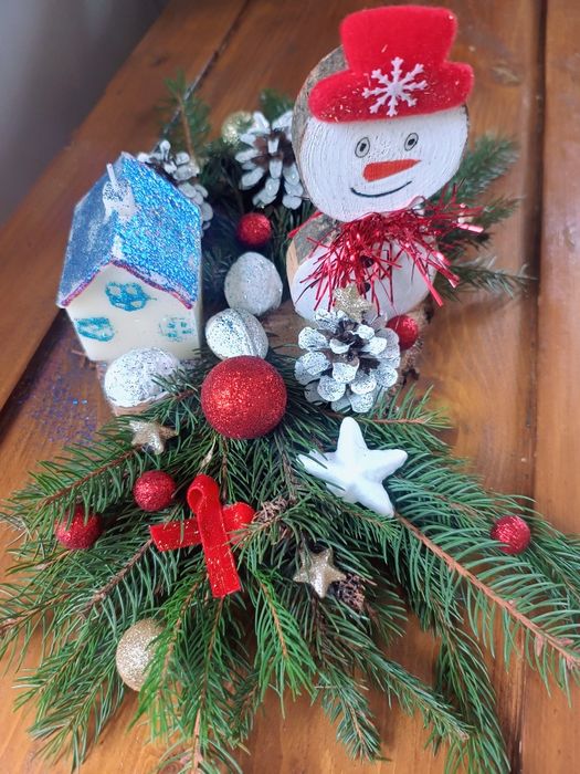 Decorațiune Crăciun, Lemn natural, om de zăpadă