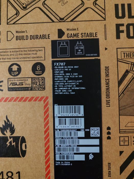 Asus Tuf Gaming FC707  Display 17,3 ,DDR 5,i5,Video Rtx 6Gb,