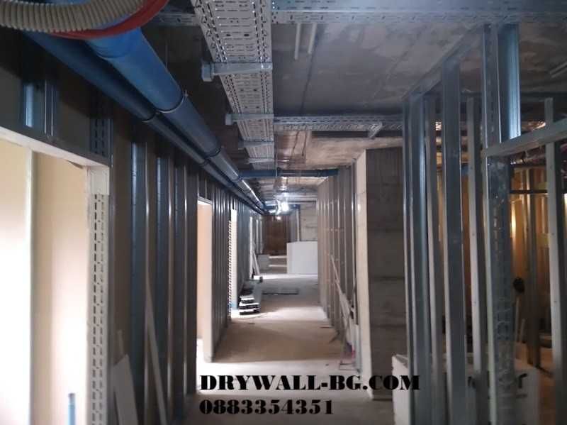 Растерни тавани, Гипсокартон, Шпакловка,Боядисване с латекс.