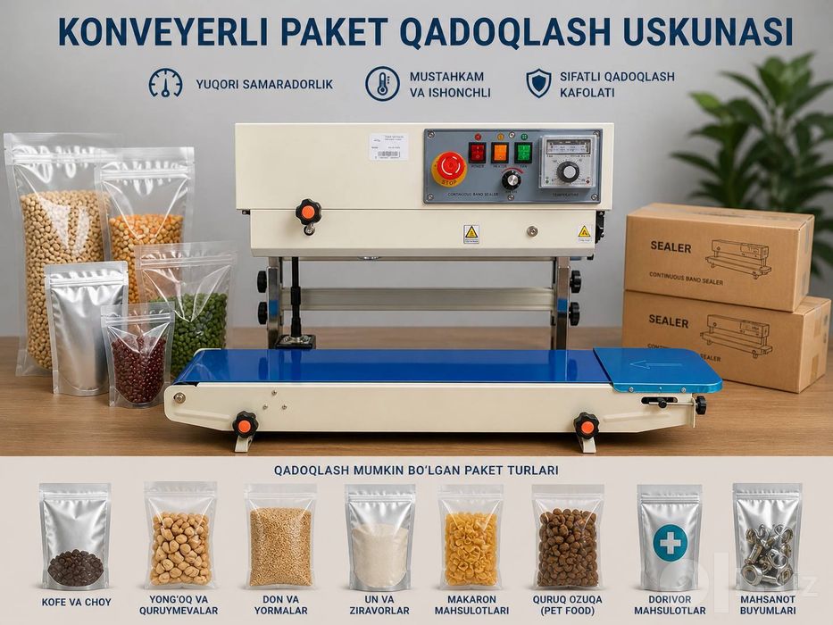 Upakovka qadoqlash uskuna zapayshik . Непрерывный запайщик для пакетов