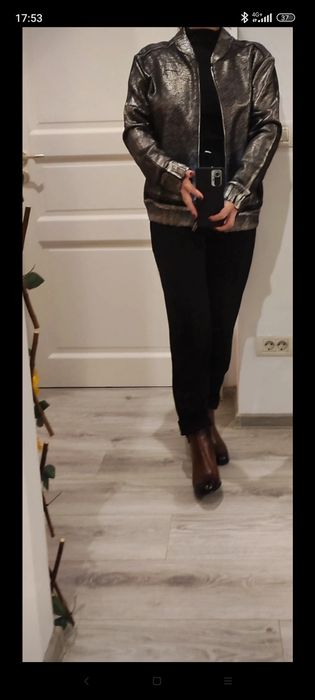 Cardigan argintiu, Made in Italiy, model actual, nou, 100% bumbac