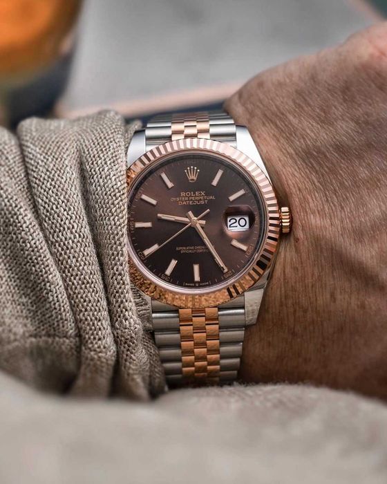 rolex datejust 41mm bi-color choholat dial