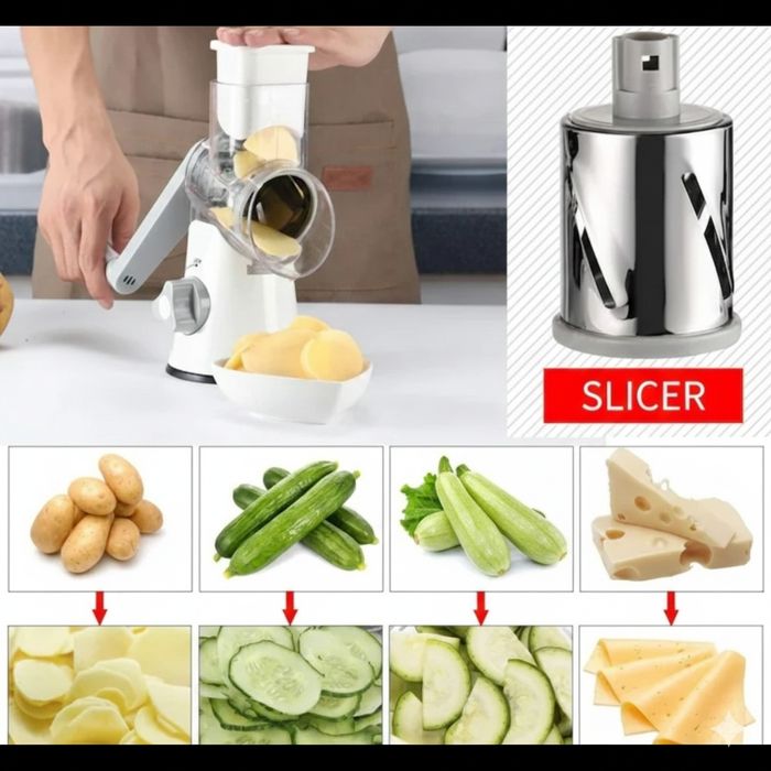 Razatoare de branza cu manivela, inox alimentar, cu 3 lame interschimb