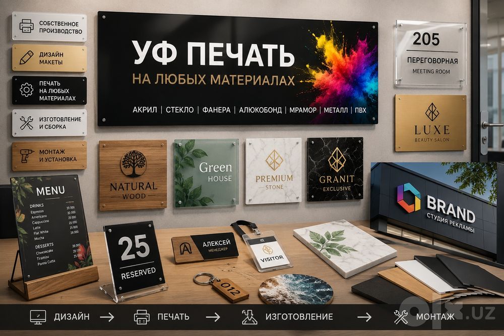 Уф печать на на акриле, стекле, дереве, металле и других материалах