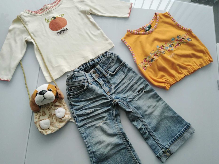 Дънки, блузка+ чантичка за момиче на 1-1,5 годинки-19лв