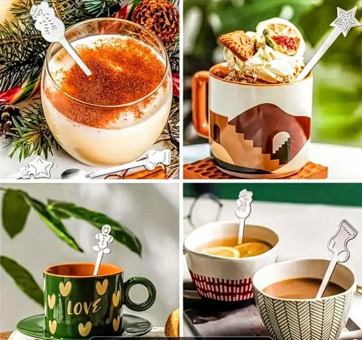 Комплект от 4 броя коледни лъжички за кафе от неръждаема стомана.