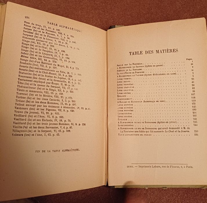 Semnatură olografă - Carte veche - Fabule, La Fontaine,Paris,1894
