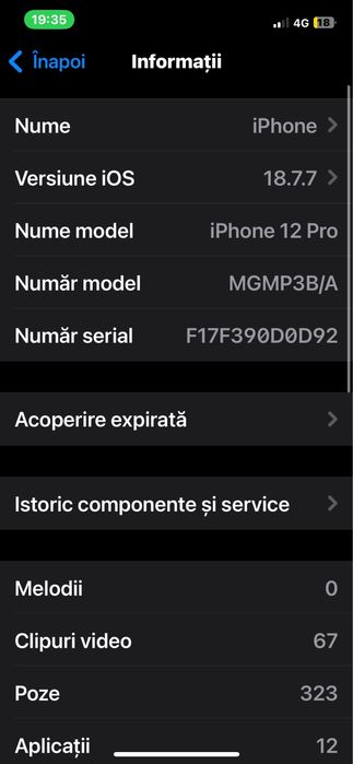 Vand iphone 12 pro cu capaciatea de 256 gb