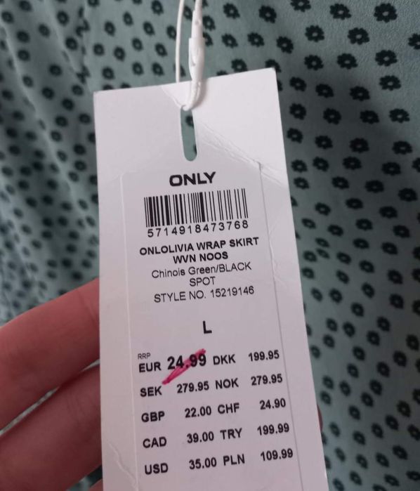 Fusta Wrap skirt, ONLY, Chinois green, noua, L insa potrivita si la M