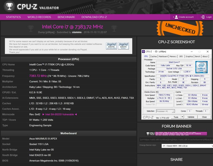 Дъно Дънна платка Asus ROG MAXIMUS IX APEX 1151 WORLD RECORD