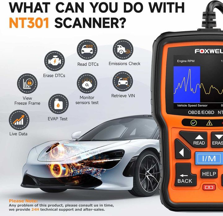 FOXWELL NT301 OBD2 Диагностика за коли Кодочетец